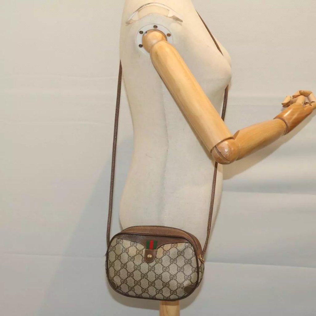 Gucci Gg Supreme Web Sherry Line Shoulder Bag Pvc Beige Authentic